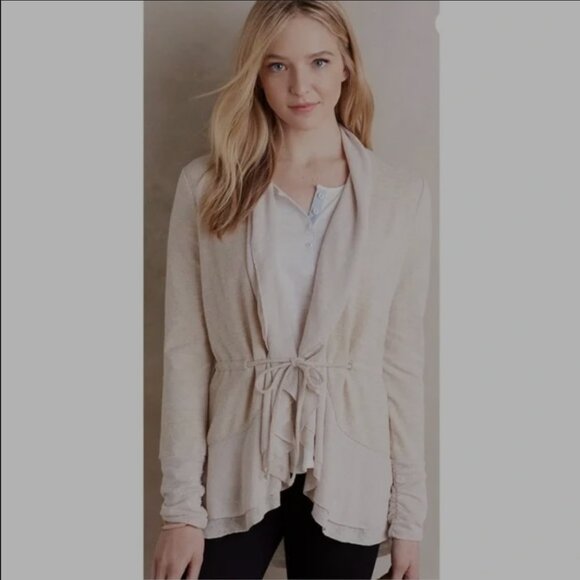 Anthropologie Cardigan Sweater Cream Tie Wrap Size Large Minimalist - Picture 1 of 7